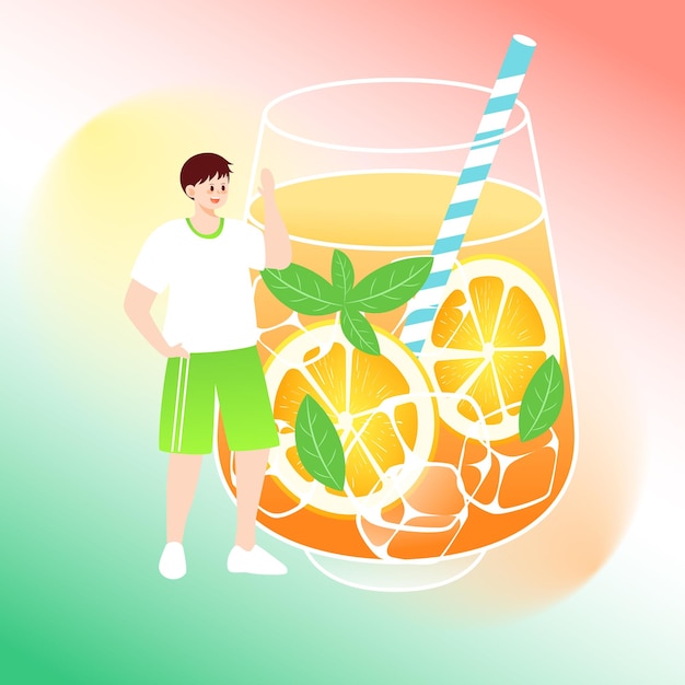Bebida de chá de frutas de verão as pessoas bebem bebidas na ilustração vetorial de verão