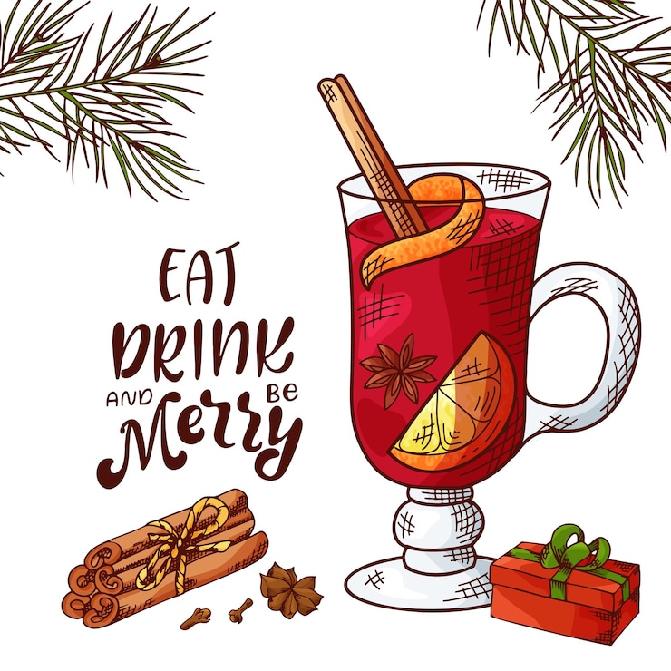 Vetor bebida de inverno ou outono para seu projeto com letras esboço desenhado à mão para modelo de natal vecto