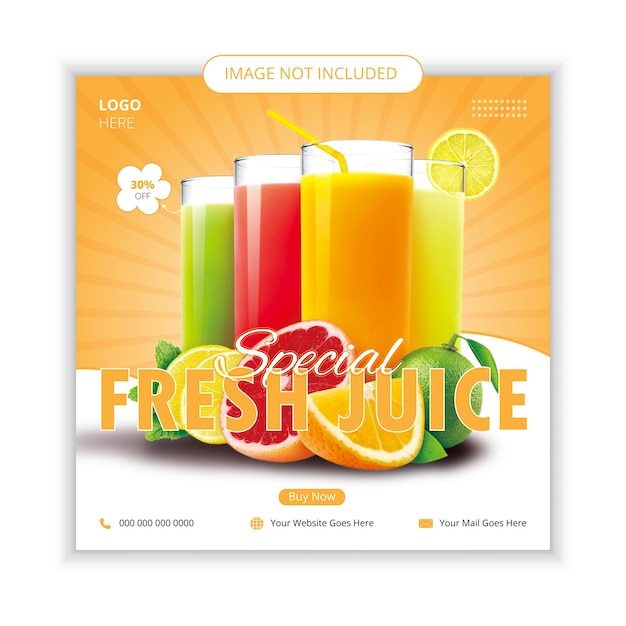 Bebida refrescante laranja Promoção de menu especial com modelo de postagem de mídia social