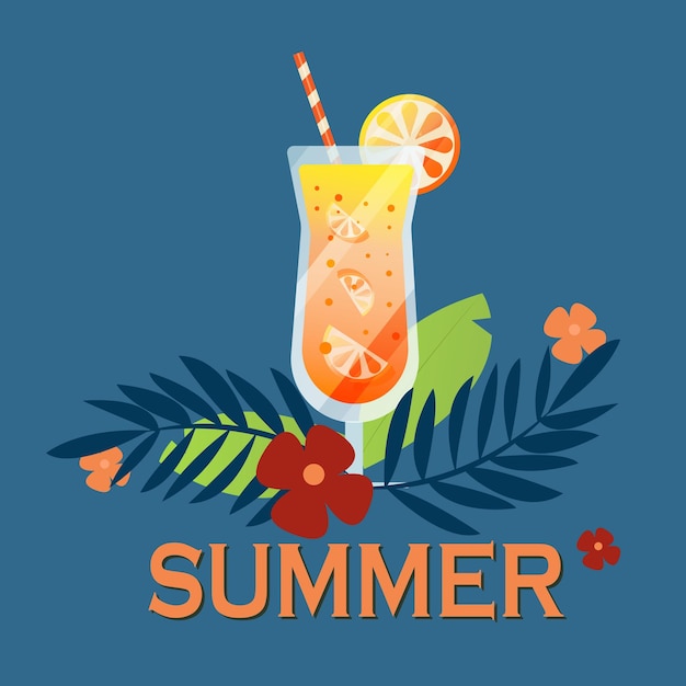 Bebidas cocktail verão laranja água fresca cartão postal verão poster de verão