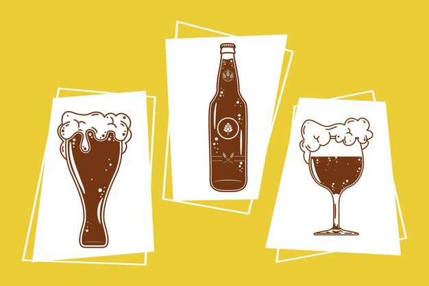 Bebidas de cerveja com três ícones