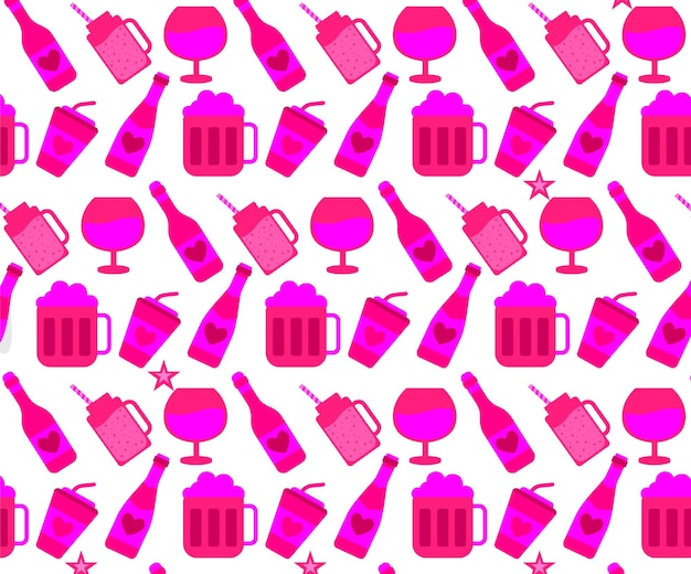 Vetor bebidas de moda cor-de-rosa com padrão sem costura festa cor- de-rosa com modelo sem costura alimentos e bebidas