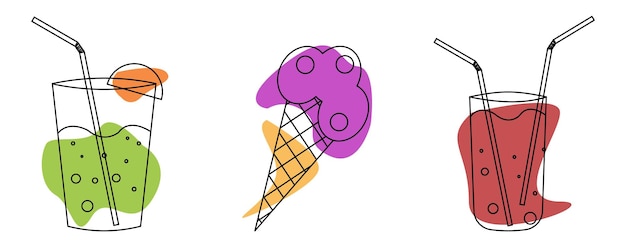 Bebidas refrescantes sorvete ilustração de doodle colorido gelo congelado