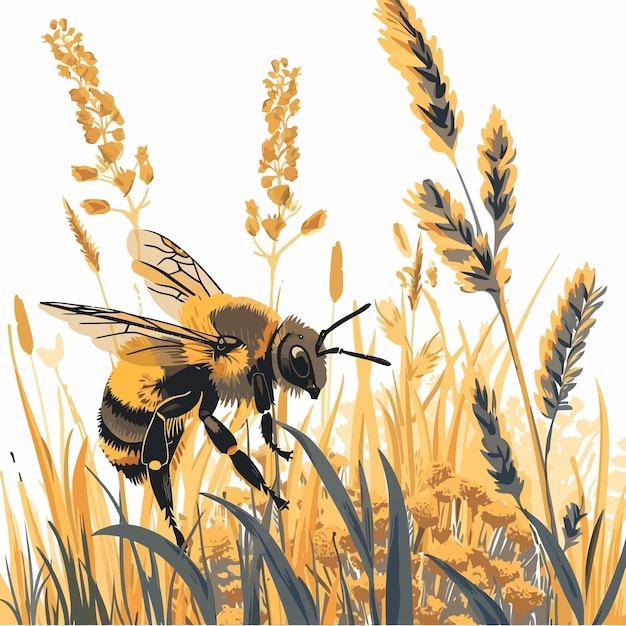 Bee_in_the_field_Vector_Illustration (em inglês)