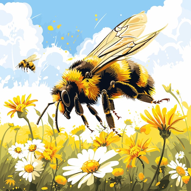 Bee_in_the_field_vector_illustration (em inglês)