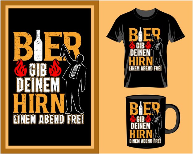 Vetor beer gib deinem hirn einem citação alemã t-shirt e vetor de design de caneca