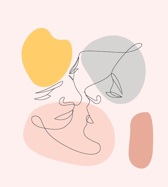 Beijando casal com arte de linha minimalista elegante
