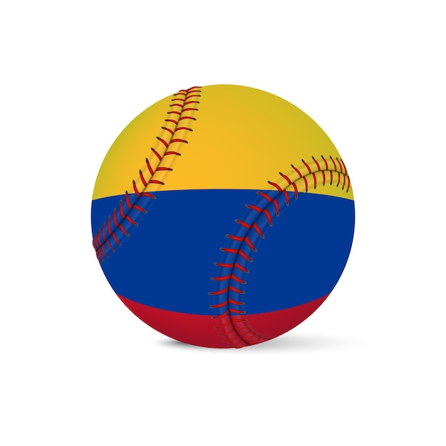 Beisebol com bandeira da colômbia, isolada no fundo branco.