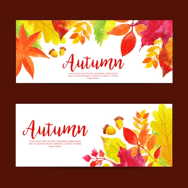 Bela aquarela outono venda banner set