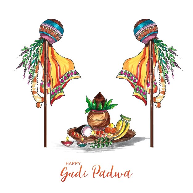 Bela celebração de gudi padwa cartão de festival indiano