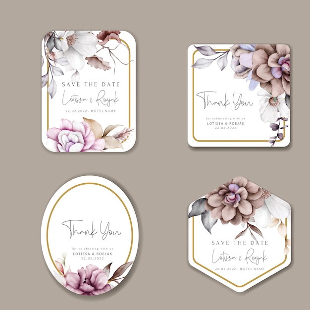 bela coleção de rótulos vintage com moldura floral