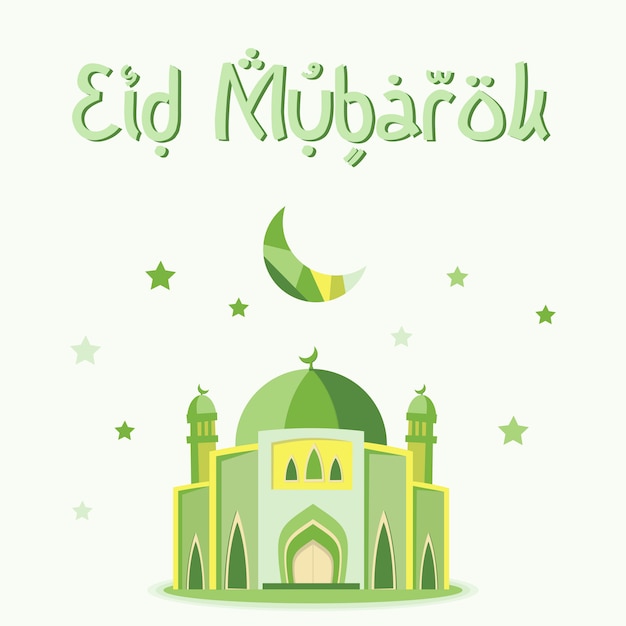 Vetor bela eid mubarok com ilustração de mesquita verde, modelo islâmico cartão