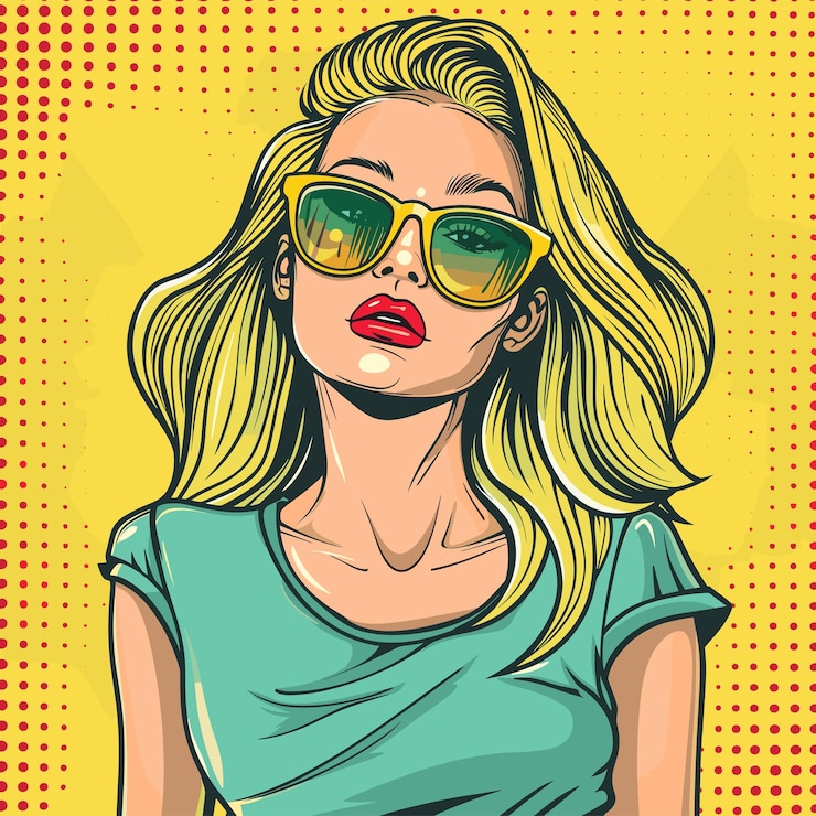 Vetor bela garota com óculos de sol ilustração vetorial em estilo pop art