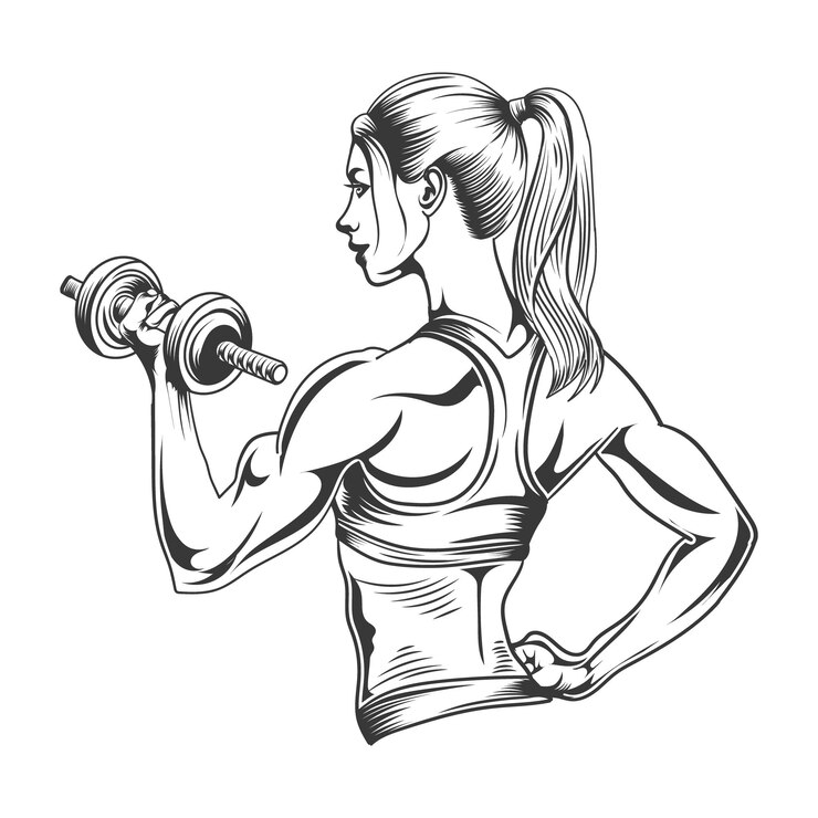 Vetor bela garota de fitness na academia com a mão de dumb vector