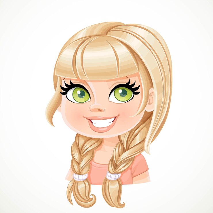 Vetor bela garota loira com cabelo reto em tranças retrato isolado em fundo branco