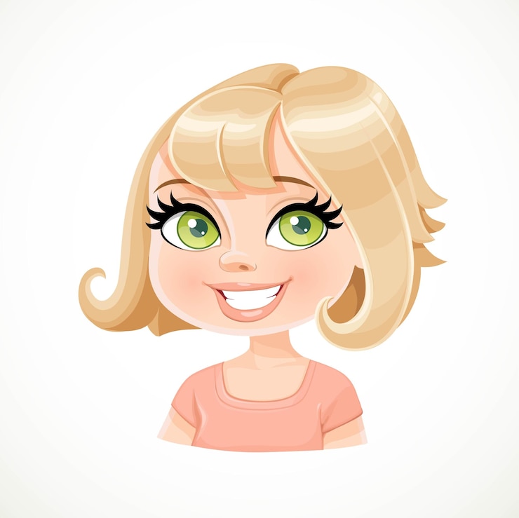 Vetor bela garota loira com corte de cabelo curto com franja retrato isolado em fundo branco