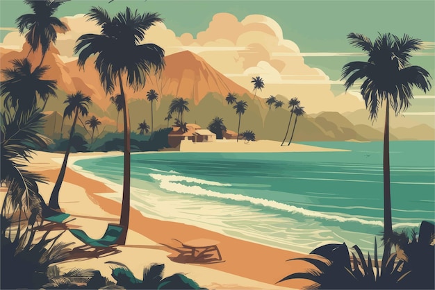 bela ilha tropical com palmeiras e praia ao fundobela ilha tropical com