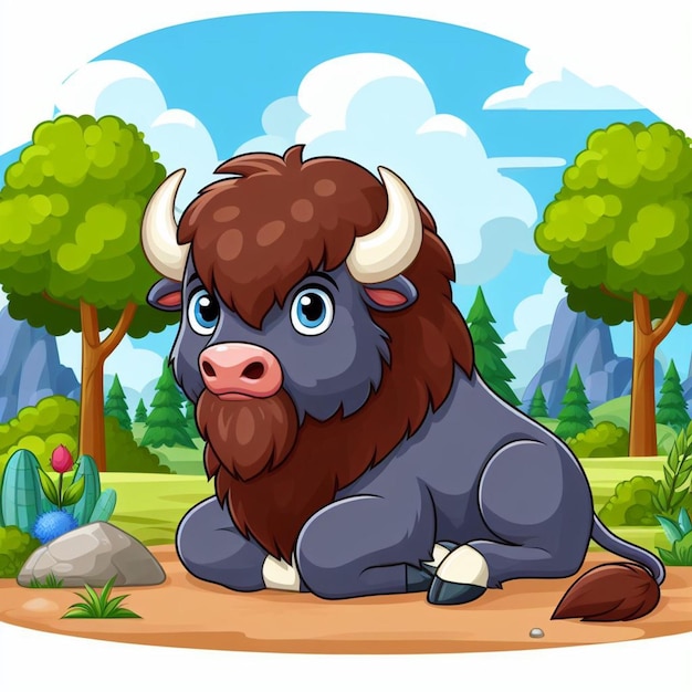 Vetor bela ilustração de desenho animado de bison vector