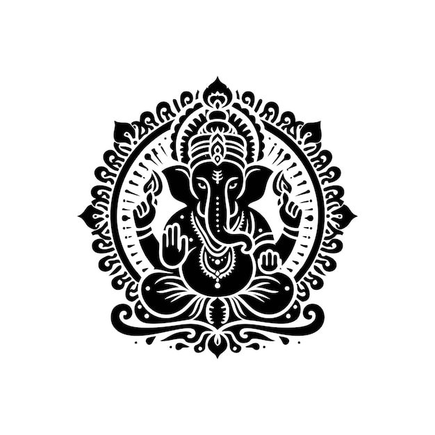 Vetor bela ilustração em preto e branco do deus ganesha