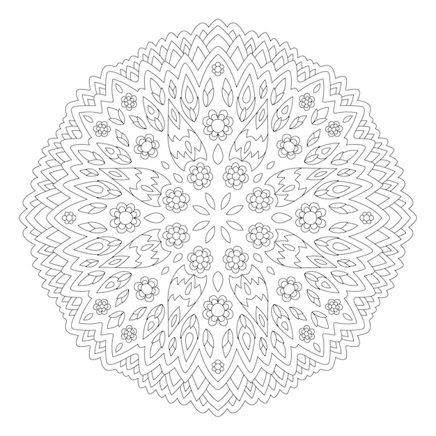 Bela ilustração linear monocromática para colorir a página do livro com um padrão floral abstrato isolado