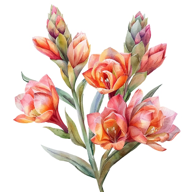 Bela ilustração vetorial de flores tuberosas em estilo aquarela