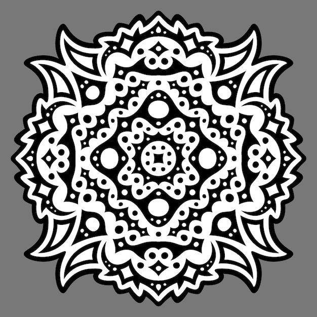 Bela ilustração vetorial monocromática com padrão tribal abstrato em preto e branco isolado no fundo cinza