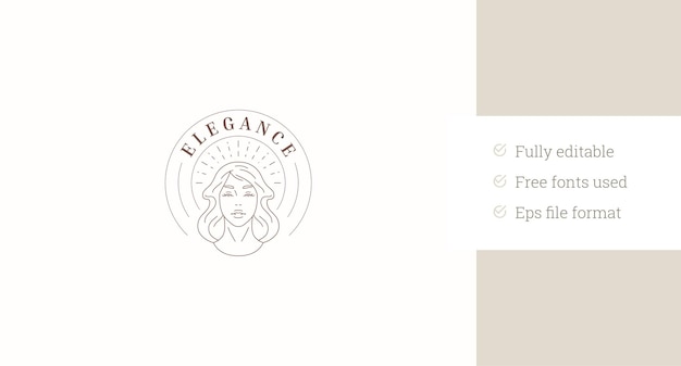 Bela jovem mulher rosto brilhante círculo arte de linha modelo de design de logotipo ilustração vetorial
