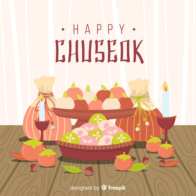 Bela mão desenhada chuseok fundo