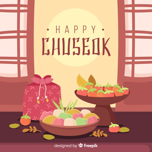 Vetor bela mão desenhada chuseok fundo