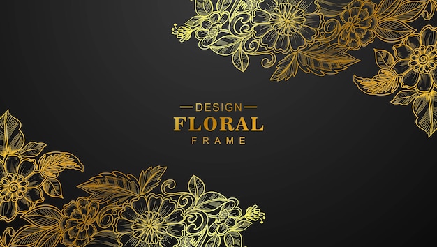 Bela moldura floral dourada com fundo preto