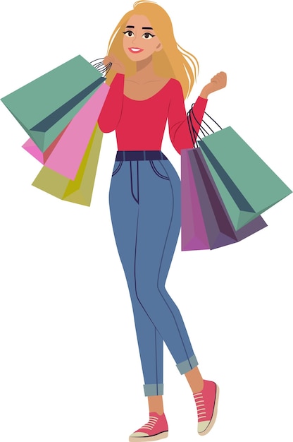 bela mulher feliz com sacos de compras isolados