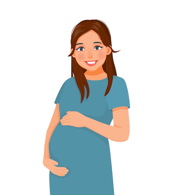 Bela mulher grávida a tocar a barriga grande.