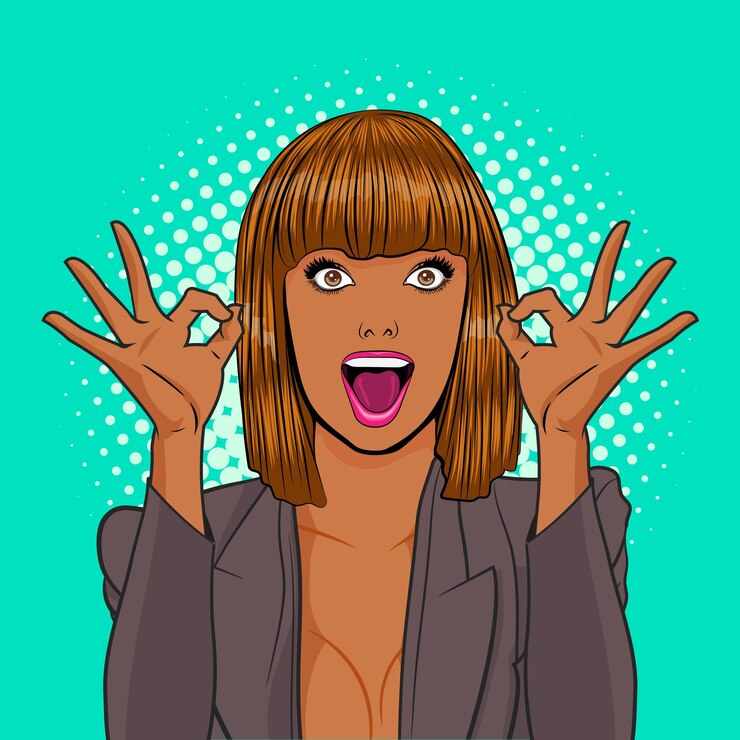 Vetor bela mulher olhar algo surpreendido pop art comic style