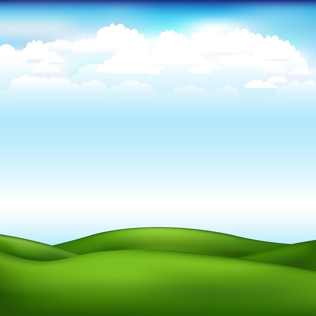 Vetor bela paisagem com céu azul e nuvens