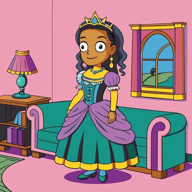 Vetor bela princesa fada anjo desenhado à mão personagem de desenho animado adesivo conceito de ícone isolado