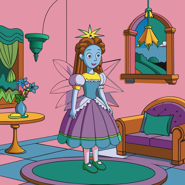 Vetor bela princesa fada anjo desenhado à mão personagem de desenho animado adesivo conceito de ícone isolado