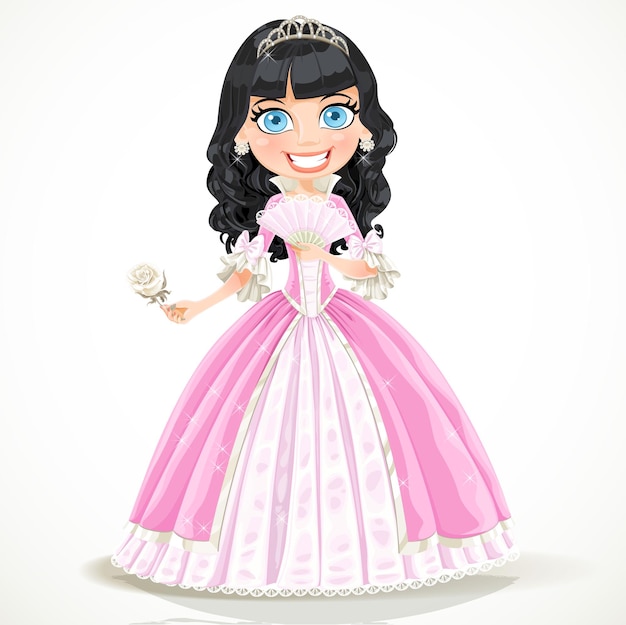 Bela princesa morena com um vestido rosa.