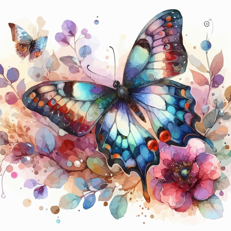 Vetor belas aquarelas e ilustrações de borboletas