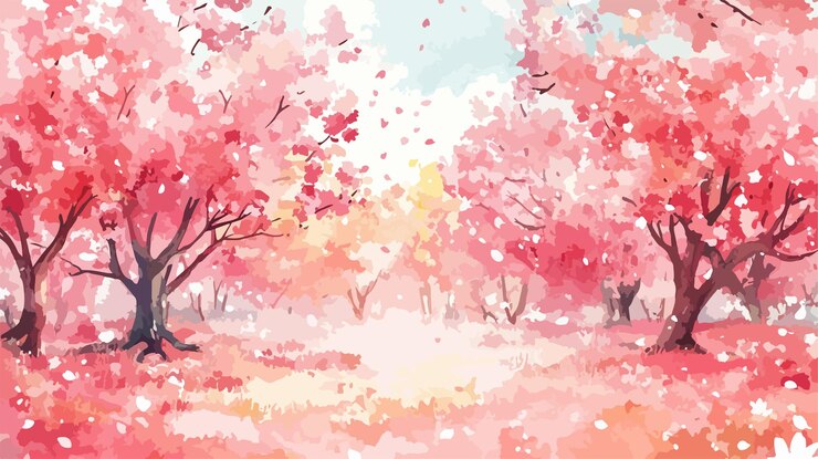 Vetor belas árvores de cerejeiras em flor ilustração a aquarela para os amantes da natureza
