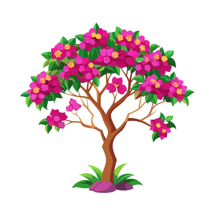 Vetor belas flores árvore e arbusto ilustração vetorial de estilo plano