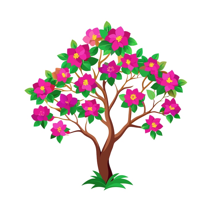Vetor belas flores árvore e arbusto ilustração vetorial de estilo plano