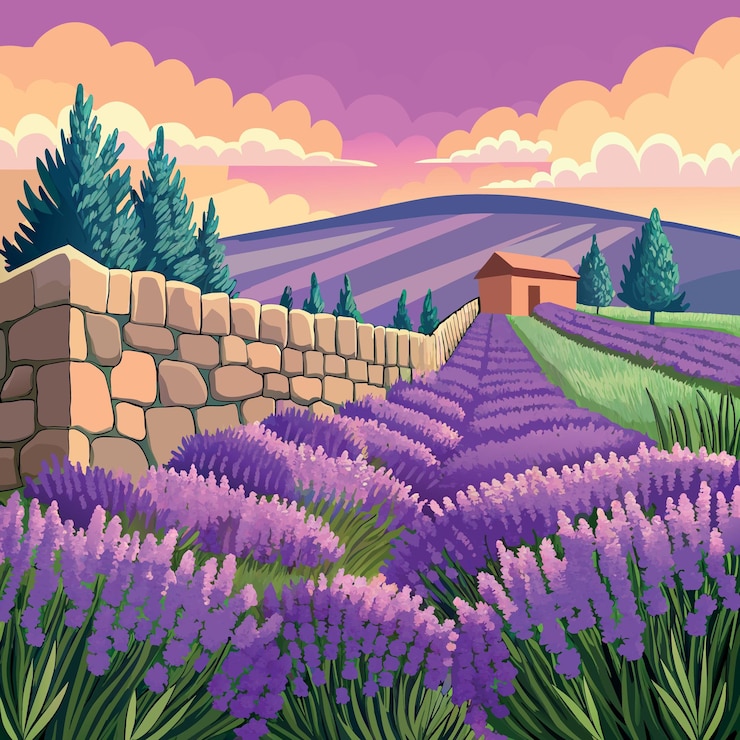 Vetor belas flores de lavanda lavandula stoechas com espaço de cópia de parede de pedra