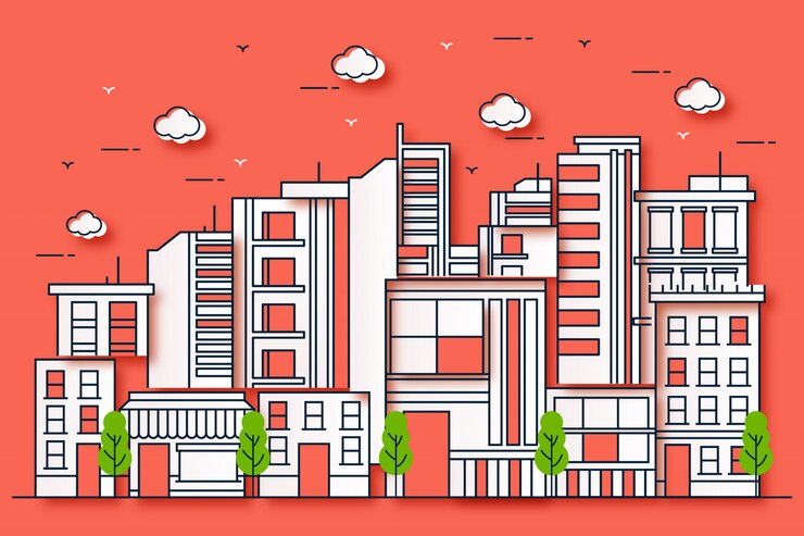 Vetor belas ilustrações urbanas com estilo de papel com árvores