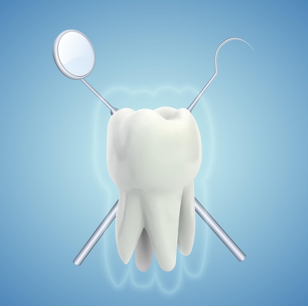 Beleza de dente molar vetorial e limpeza de dente de saúde e ferramentas de cuidador pessoal