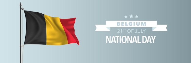 Bélgica feliz dia nacional ilustração. elemento de design do feriado de 21 de julho na bélgica com uma bandeira no mastro