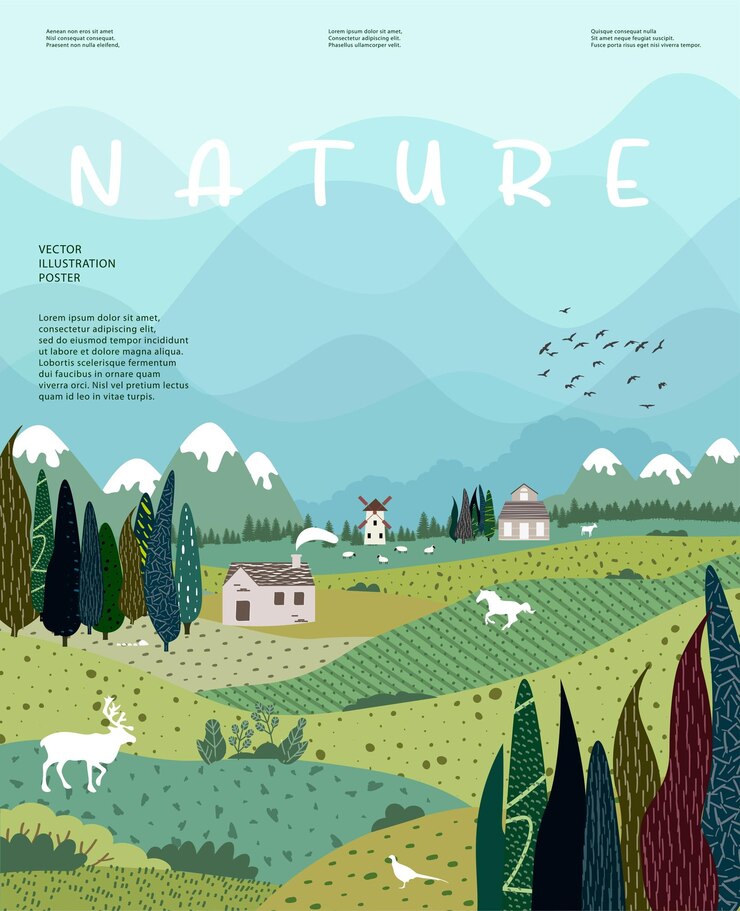Vetor belíssima natureza rural e paisagem ilustração vetorial