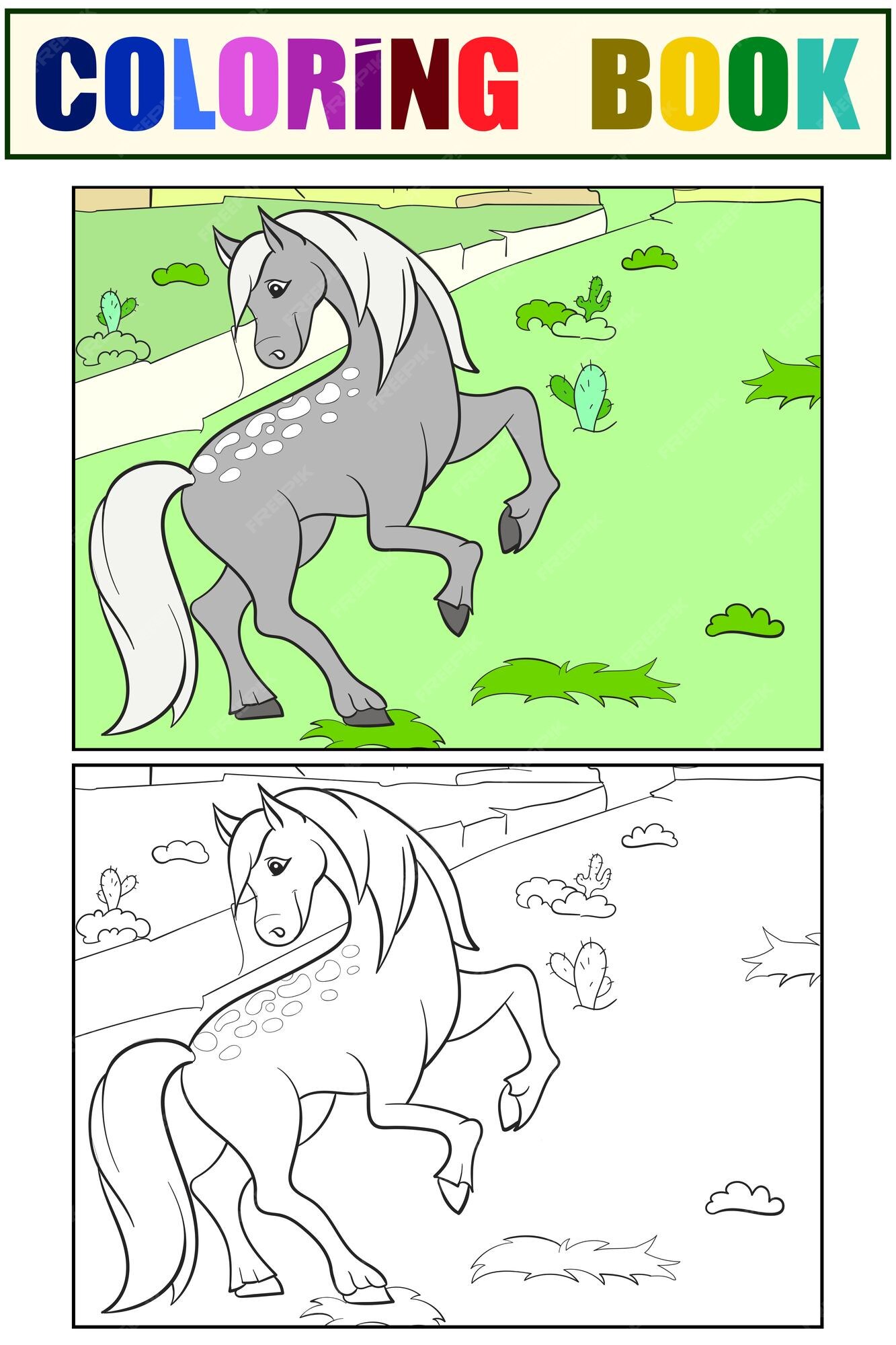 Coloring page - Cavalo no prado