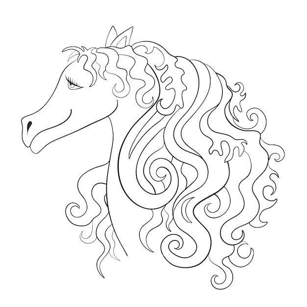 Belo cavalo com uma linda ilustração vetorial de crina