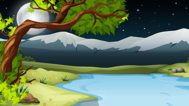 Belo clima noturno ambiente natural árvore lua na floresta