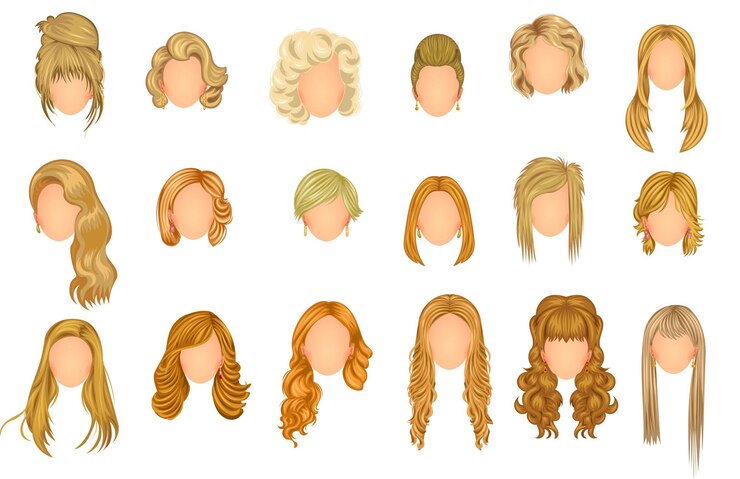 Belo conjunto de estilos de cabelo